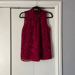 LOFT‎ Women's Sleeveless Mock Neck Floral Burnout Blouse Top - Red